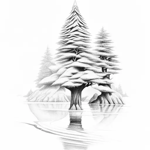 River, commando dagger, trees tattoo design idea