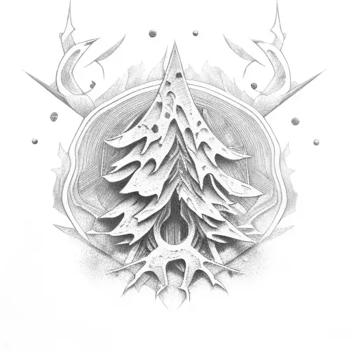 River, commando dagger, trees tattoo design idea