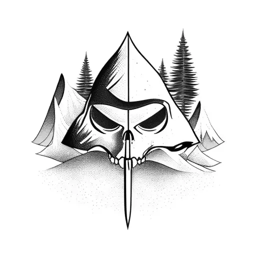 River, commando dagger, trees tattoo design idea