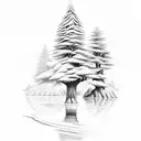 River, commando dagger, trees tattoo design idea