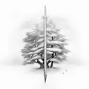 River, commando dagger, trees tattoo design idea