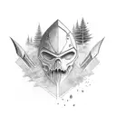 River, commando dagger, trees tattoo design idea