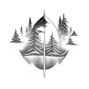 River, commando dagger, trees tattoo design idea