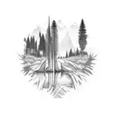 River, commando dagger, trees tattoo design idea