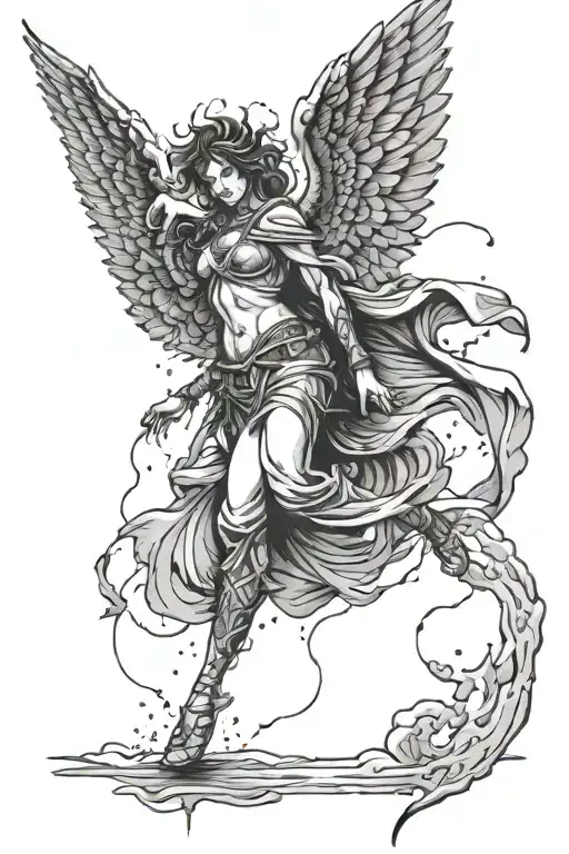 Fallen angel in the thunder storm  tattoo design idea