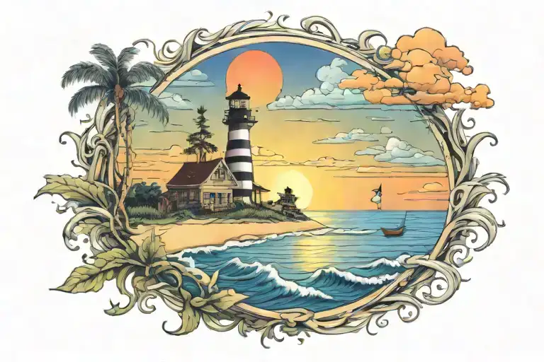 outer Banks sunset scene tattoo design idea