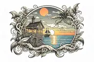 outer Banks sunset scene tattoo design idea