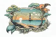 outer Banks sunset scene tattoo design idea