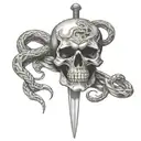 sword through skull with snakes tattoo design idea