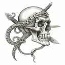 sword through skull with snakes tattoo design idea