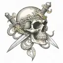 sword through skull with snakes tattoo design idea