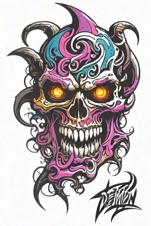 Scary demon skull tattoo design idea