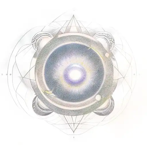 solar system theme with a subtle eye and clock tattoo design idea