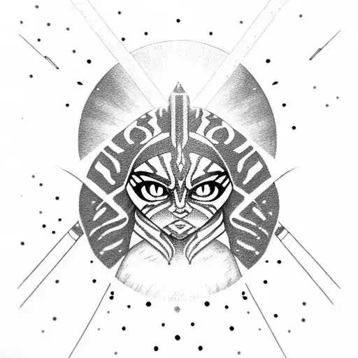 Ahsoka lightsaber with flowres tattoo design idea