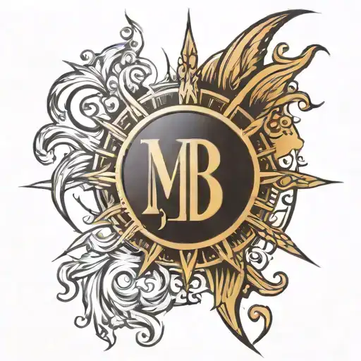 MB Initials sun rays tattoo design idea