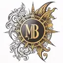 MB Initials sun rays tattoo design idea