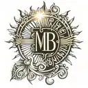 MB Initials sun rays tattoo design idea