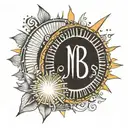MB Initials sun rays tattoo design idea