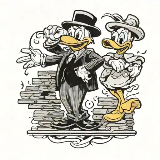 mobster daisy and donald duck standing on stack tattoo design idea
