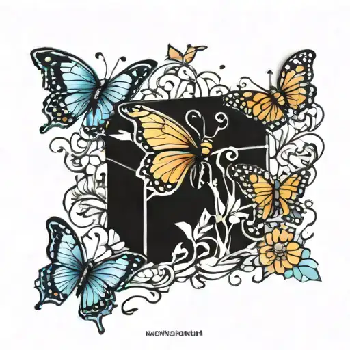 Box with butterflies  tattoo design idea