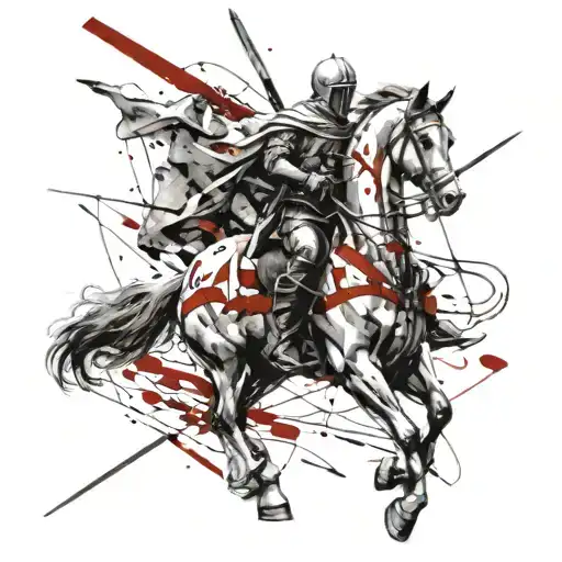  crusader knight slowly rides on a horse with a sword in his hand tattoo design idea