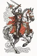 crusader knight slowly rides on a horse with a sword in his hand tattoo design idea