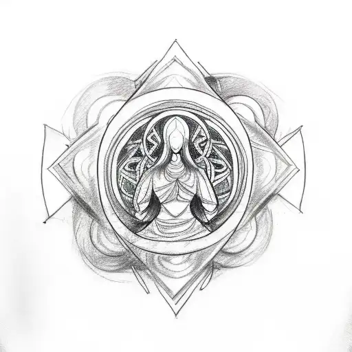 A sketch-style tattoo of a triple goddess meditating on human rights principles tattoo design idea