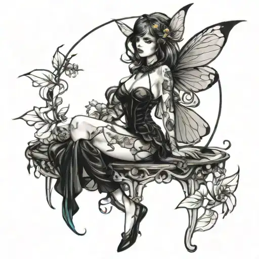 sexy fairy in black outfit tattoo design idea