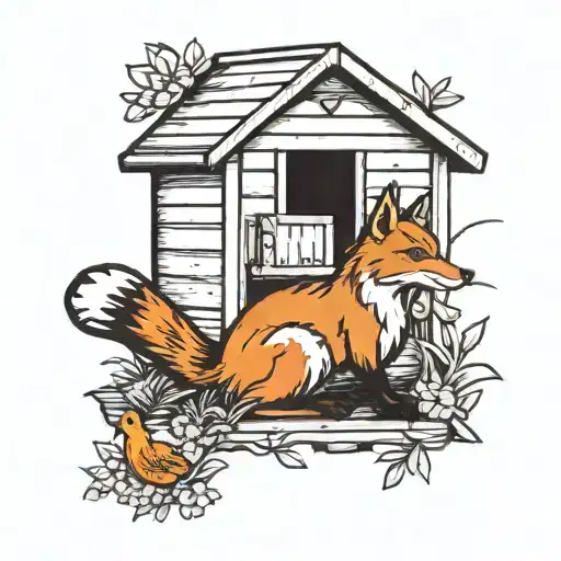 fox in a chicken coop tattoo design idea