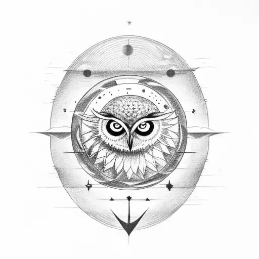 Certainly! Consider a design where the moon and sun are nestled on opposite sides, creating balance, and an owl in fligh tattoo design idea
