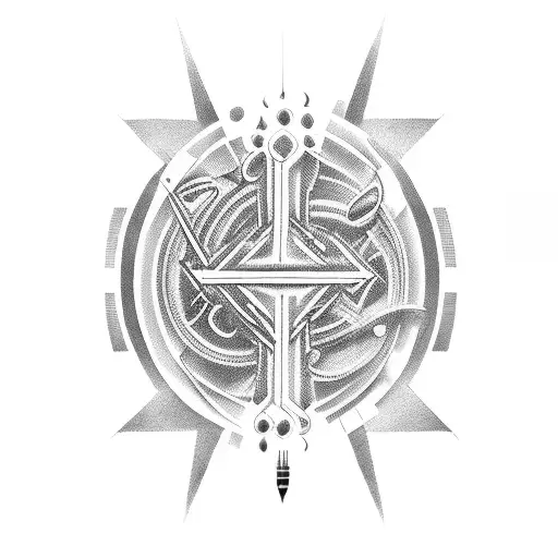A music equalizer made of interconnected spiritual symbols tattoo design idea