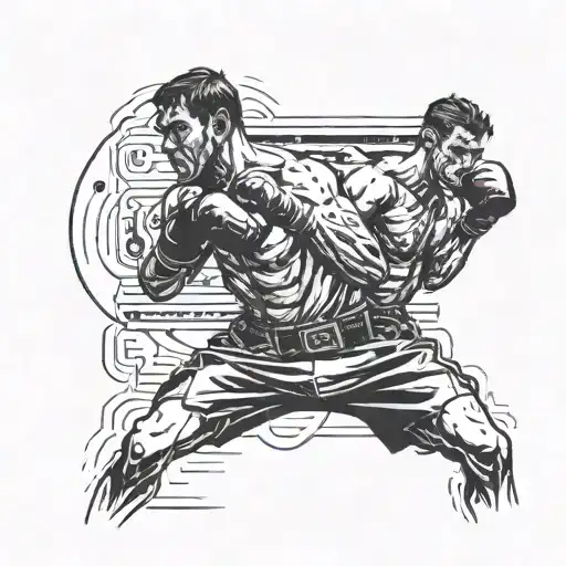 A boxer throwing a punch with hieroglyphs trailing behind tattoo design idea