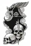 skull and egyiptom hieroglyph background soft+Thoth tattoo design idea