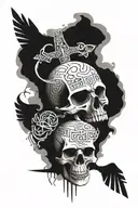 skull and hieroglyph background soft+Thoth tattoo design idea