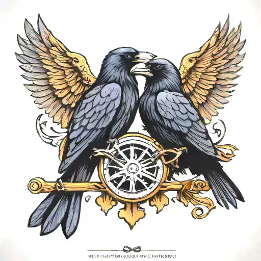 Odins ravens symbolizing brothers and harley davidson tattoo design idea