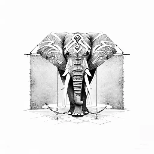 Elephant with chains and Shades tattoo design idea