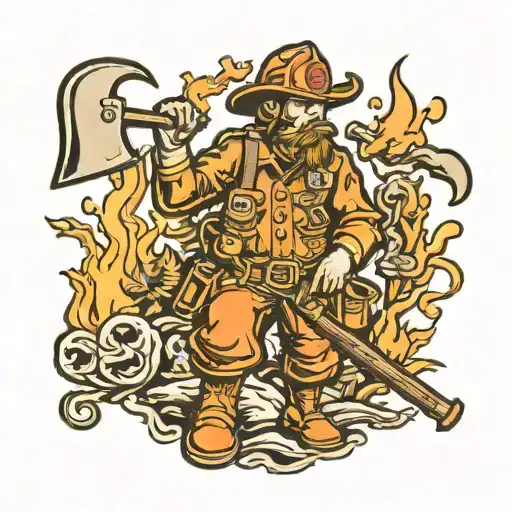 forest firefighter, with axes representing power and fire tattoo design idea