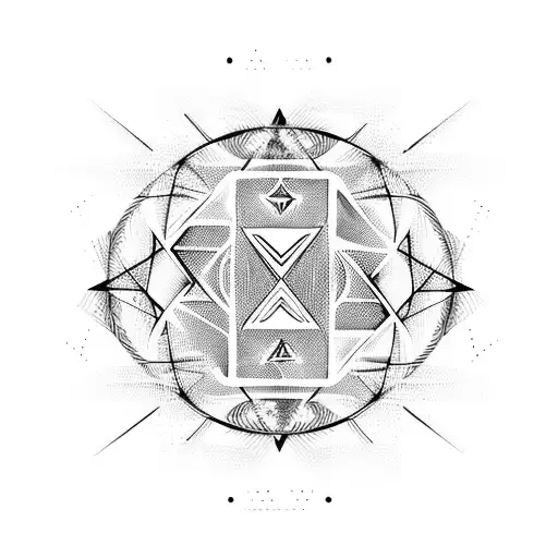Abstract representation of a rave scene with geometric shapes and music-inspired elements tattoo design idea