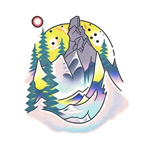 A rock climber reaching the top of a challenging cliff with the northern lights illuminating the sky tattoo design idea