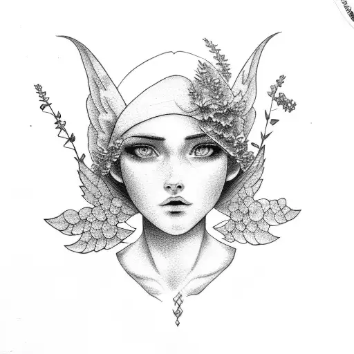 Angel with Wisteria in the background tattoo design idea