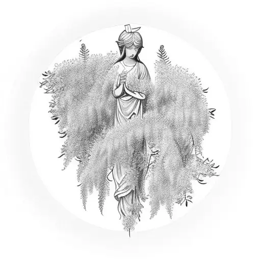 Angel with Wisteria in the background tattoo design idea