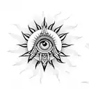 hamsa with sun moon star yantra lotus and evil eye tattoo design idea