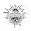hamsa with sun moon star yantra lotus and evil eye tattoo design idea