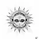 hamsa with sun moon star yantra lotus and evil eye tattoo design idea