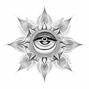 hamsa with sun moon star yantra lotus and evil eye tattoo design idea