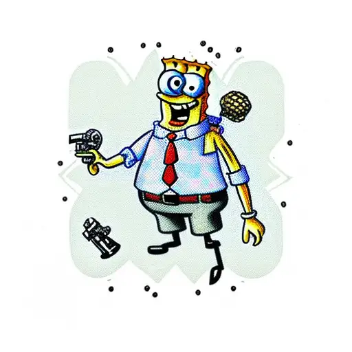 spongebob with pistol  tattoo design idea