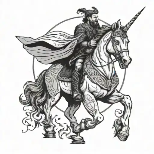 Post Malone dressed as a viking riding a unicorn tattoo design idea