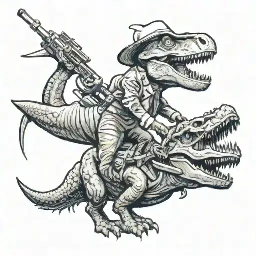 Donald Trump riding a T-Rex with a bazooka  tattoo design idea