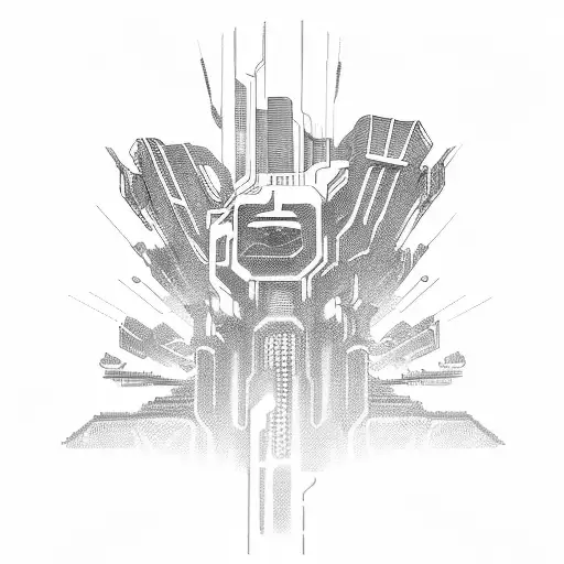 A futuristic cyberpunk cityscape with characters from their favorite video game tattoo design idea