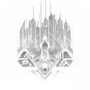 A futuristic cyberpunk cityscape with characters from their favorite video game tattoo design idea